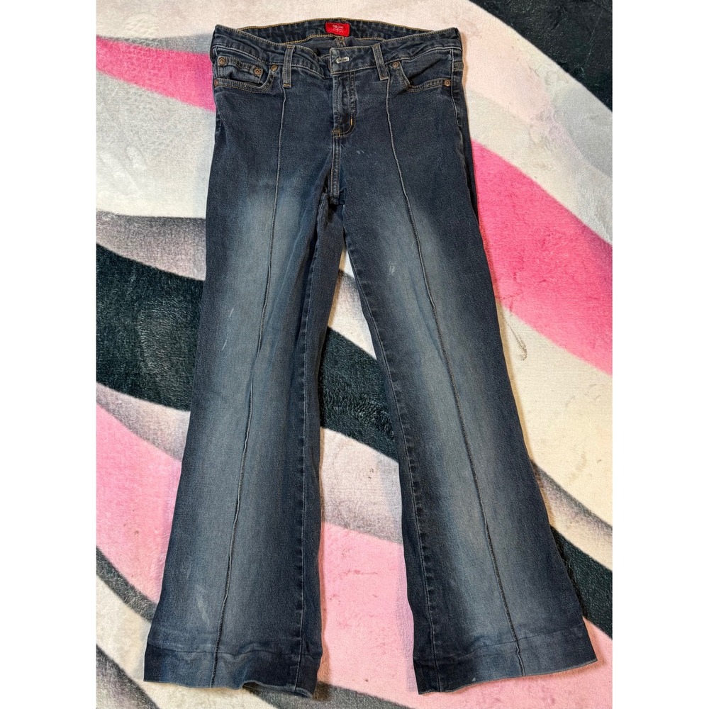 Mossimo Womens Dark Wash Front Seam Flare Leg Jeans Blue Size 11